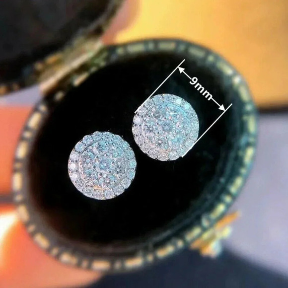 925 Sterling Silver Diamond Round Stud Earrings - Picture 3 of 4